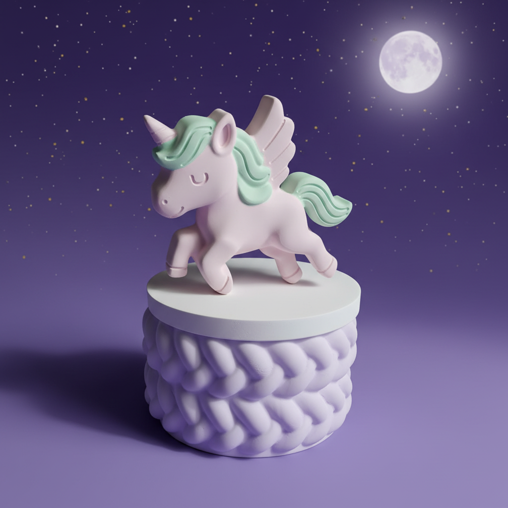 Flying Unicorn Trinket Box Lilac Night Sky Background