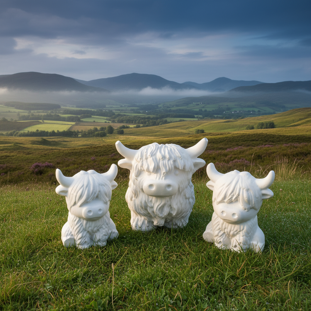 Highland Cow plasters with Scottish countryside background