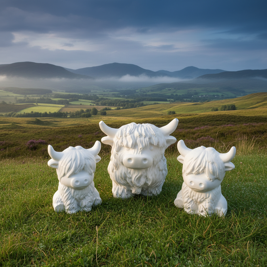 Highland Cow plasters with Scottish countryside background