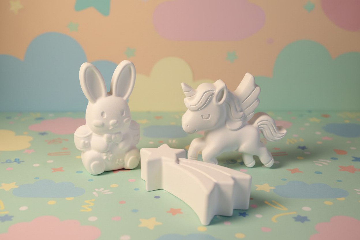 Paint Your Own Plaster Set - Bunny, Unicorn and Shooting Star with kids themed background