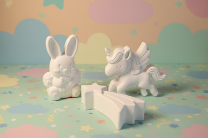 Paint Your Own Plaster Set - Bunny, Unicorn and Shooting Star with kids themed background
