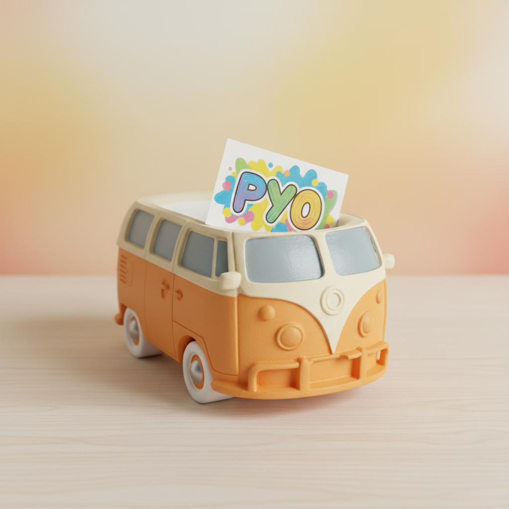 Camper van plaster planter painted in cream and orange