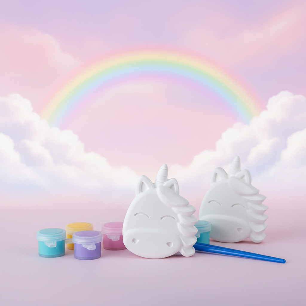 Unicorn plaster kit with magical rainbow background