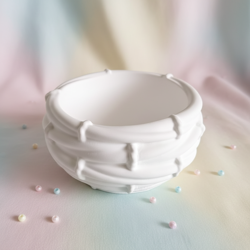 Bird's nest trinket box on soft pastel background