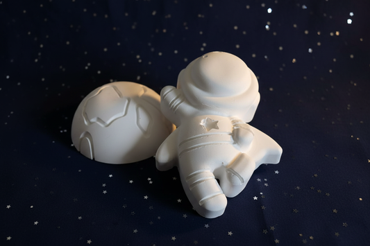 Paint Your Own Plaster Spaceman and Moon with dark starry background