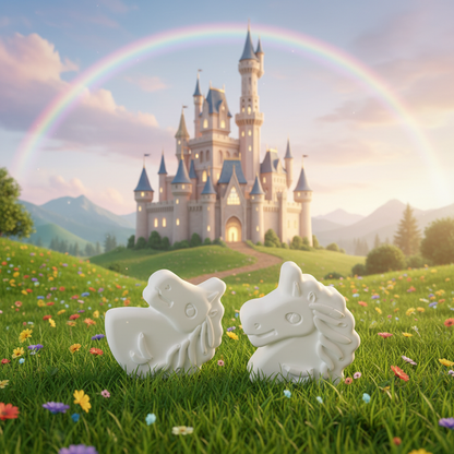 Unicorn plaster kit with enchanted castle background