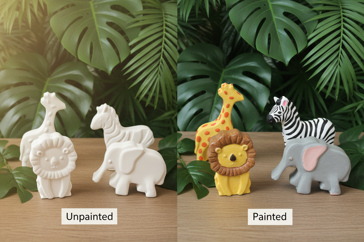 Safari animal set unpainted and painted side by side