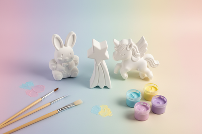 Paint Your Own Plaster Set with paintbrushes and pastel paint pots