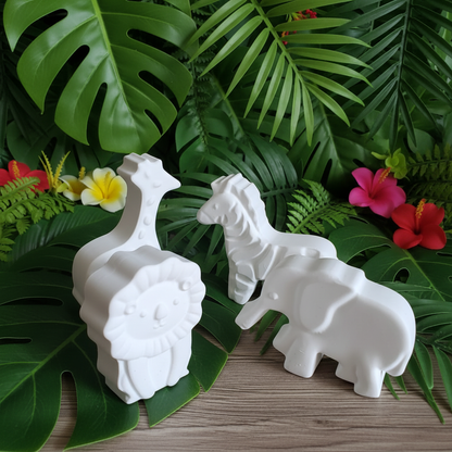 Safari animal set 3D angled view with jungle leaves