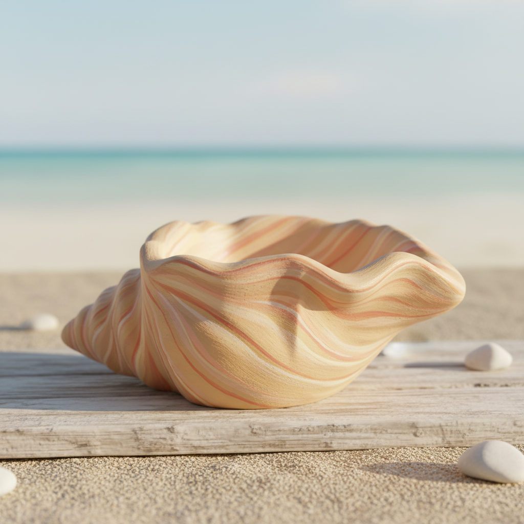 Shell plaster dish painted in coastal colours